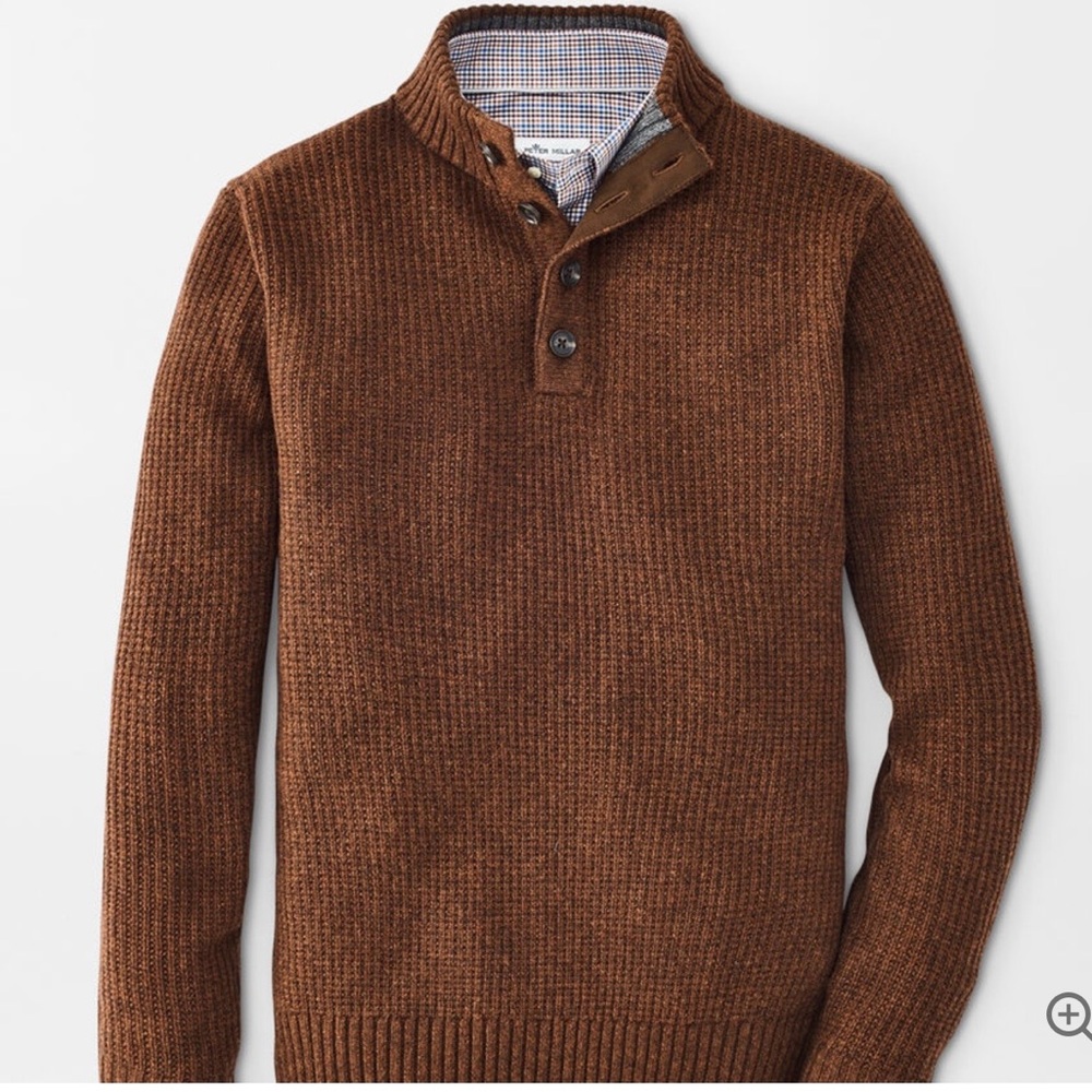 Peter Millar Basket-Weave Button Mock Neck Sweater - Brown